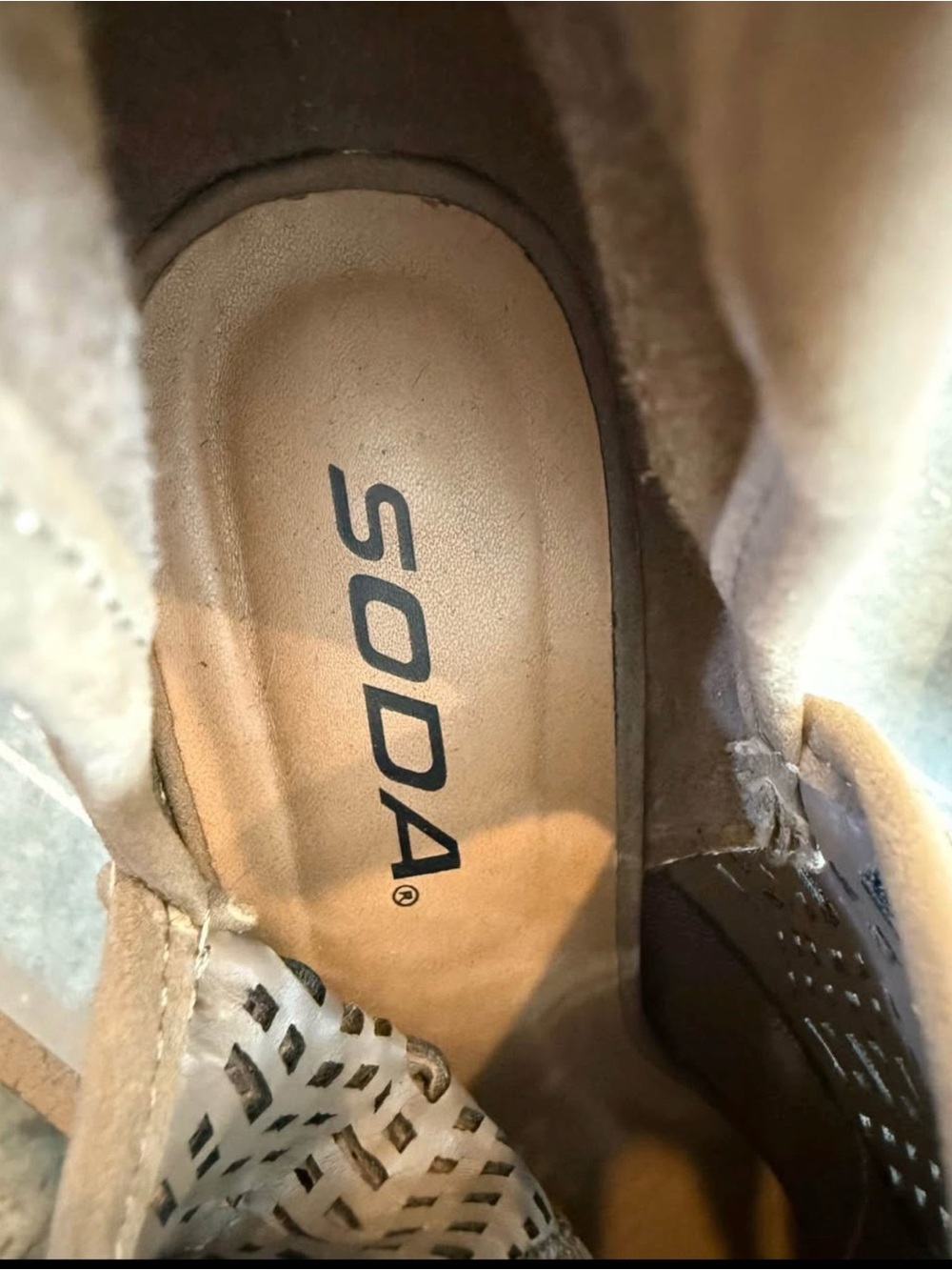Soda Taupe Laser-Cut Peep Toe Ankle Mules - Picture 4 of 4